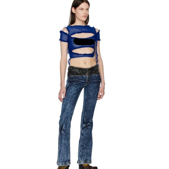 Brand New Barragan Cut-out Semi-Sheer Mesh Top Size S - Picture 3 of 7